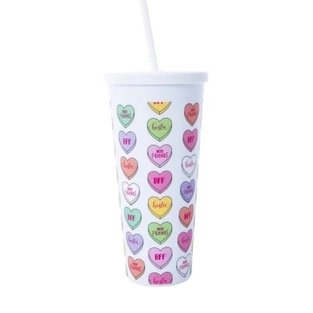 Valentine Candy Heart Pattern 24oz Tumbler with Straw